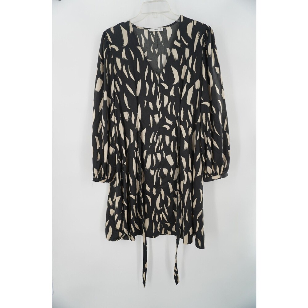 Ming Black & Cream Abstract Brushstroke Neutral Geometric Casual Mini Dress Sz10
